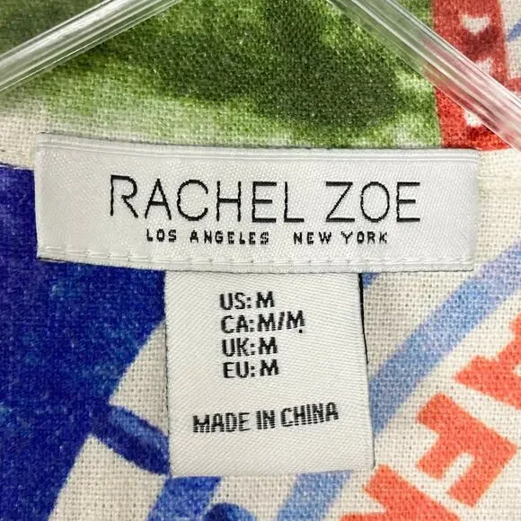 Nwot RACHEL ZOE Pants Women M Linen Tropical-Art Beaded-Tassels Multi Wide-Leg - Picture 3 of 12